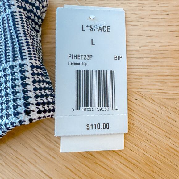 L Space Bikini Top Womens Sz Large Black White Helena Houndstooth Underwired NWT - Picture 3 of 5